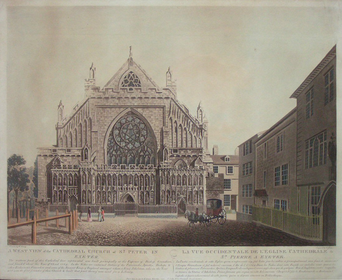 Aquatint - A West View of the Cathedral Church of St Peter in Exeter - Jukes